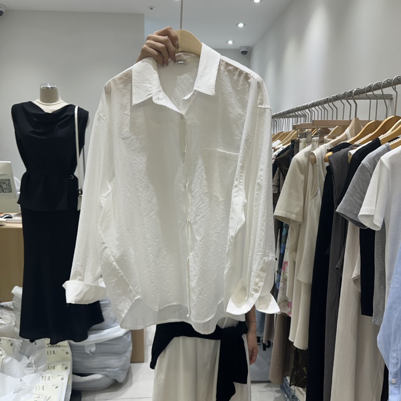 EN.U韓國㊣直郵東大門代購女裝新款時尚推薦襯衫蕾絲衫透明EN.U襯衫/蕾絲衫圖色2