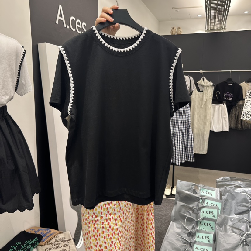 A.CES韓國代購女裝新品25春夏推薦職業真品時尚人氣T恤刺繡A.CEST恤