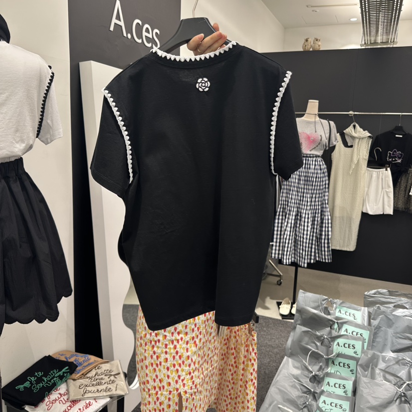 A.CES韓國代購女裝新品25春夏推薦職業真品時尚人氣T恤刺繡A.CEST恤圖色2