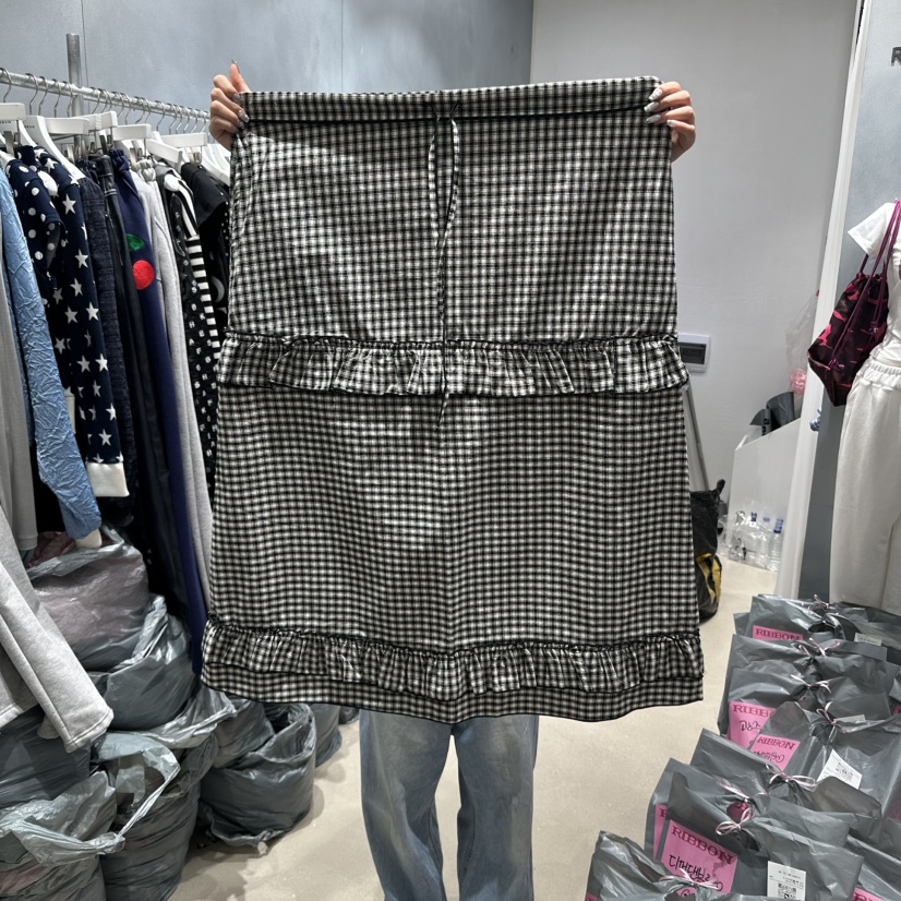 RIBBON東大門實拍女裝新款推薦真品25春夏人氣職業長裙格紋RIBBON長裙圖色3