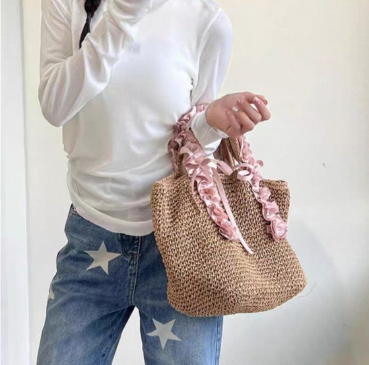 TROUVAILLE東大門直郵女士新款休閑真品25春夏時尚手提包蕾絲TROUVAILLE手提包