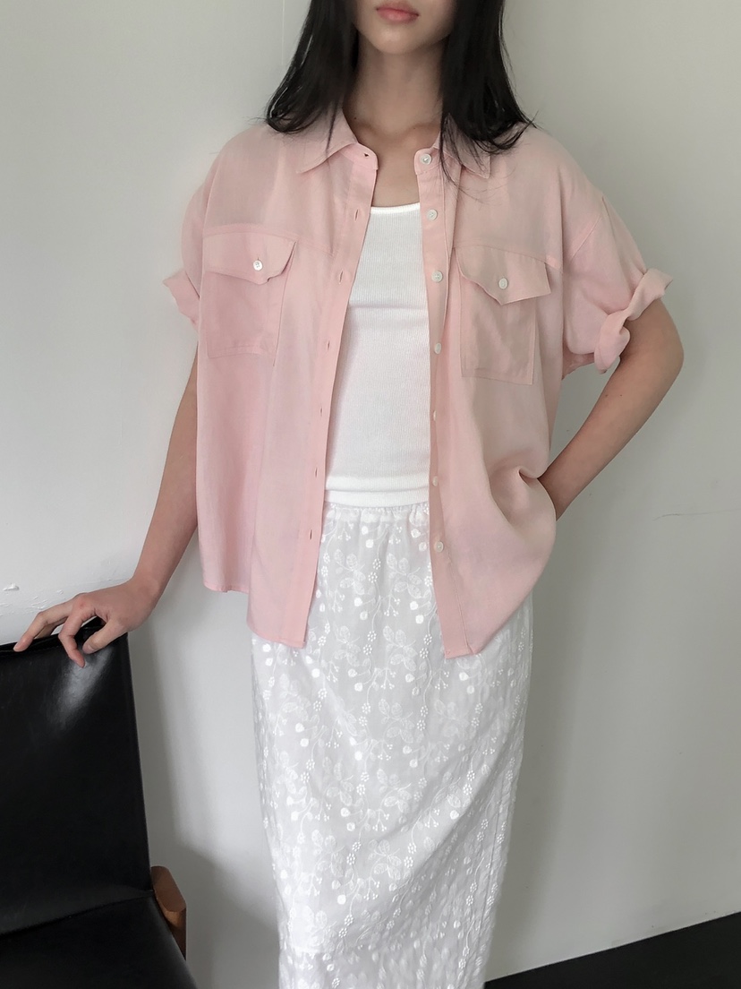 LONG PEAK韓國代購女裝新款職業休閑襯衫蕾絲衫亞麻布口袋LONG PEAK襯衫/蕾絲衫