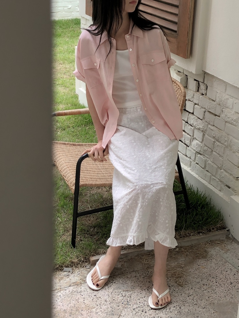 LONG PEAK韓國代購女裝新款職業休閑襯衫蕾絲衫亞麻布口袋LONG PEAK襯衫/蕾絲衫