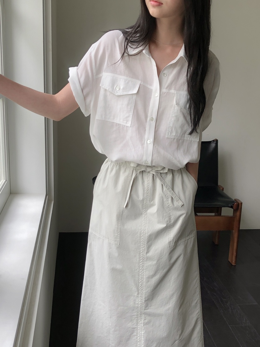 LONG PEAK韓國代購女裝新款職業休閑襯衫蕾絲衫亞麻布口袋LONG PEAK襯衫/蕾絲衫