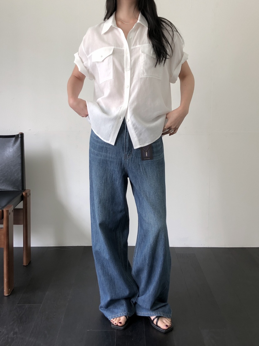 LONG PEAK韓國代購女裝新款職業休閑襯衫蕾絲衫亞麻布口袋LONG PEAK襯衫/蕾絲衫