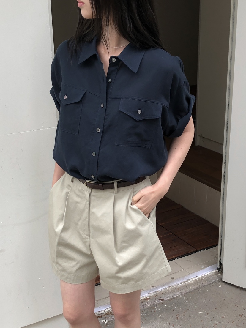 LONG PEAK韓國代購女裝新款職業休閑襯衫蕾絲衫亞麻布口袋LONG PEAK襯衫/蕾絲衫