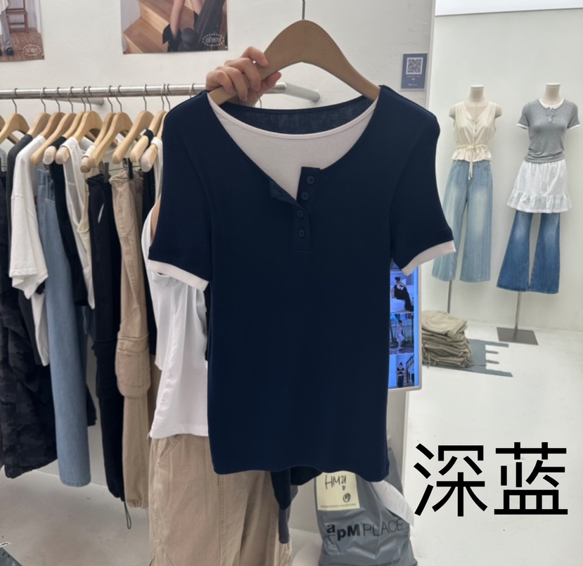 CHAV東大門代購女士新款休閑人氣職業熱賣時尚真品T恤假兩件CHAVT恤圖色2