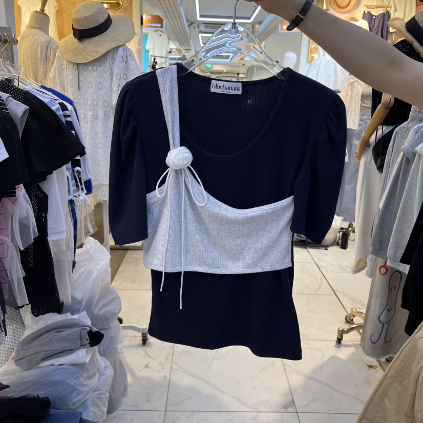 BLUE BANANA東大門直郵女裝新品25春夏休閑職業時尚T恤假兩件BLUE BANANAT恤圖色2