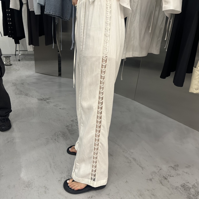 PAVEL韓國代購女士新品熱賣時尚職業25春夏人氣休閑褲透明蕾絲PAVEL休閑褲