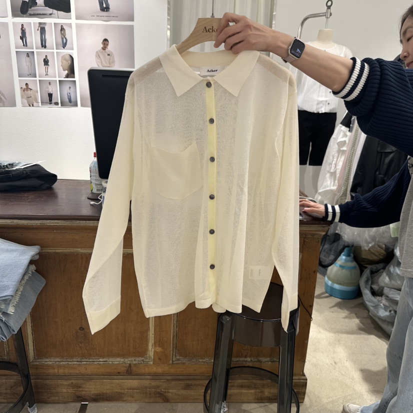 ACKER東大門代購女士新款職業25春夏推薦襯衫蕾絲衫透視開衫ACKER襯衫/蕾絲衫圖色2