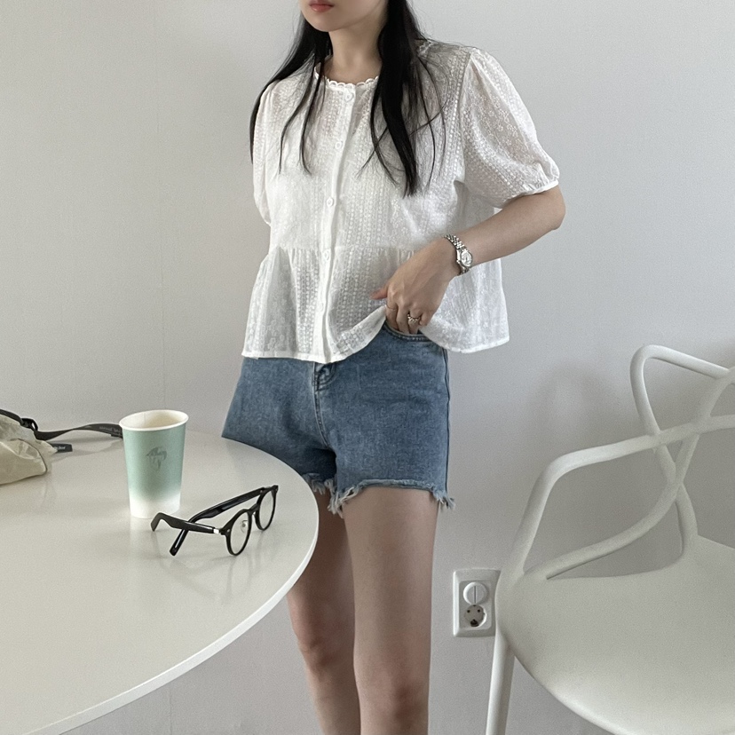 ALLVIBE韓國直郵女士新品職業25春夏休閑人氣襯衫蕾絲衫刺繡ALLVIBE襯衫/蕾絲衫