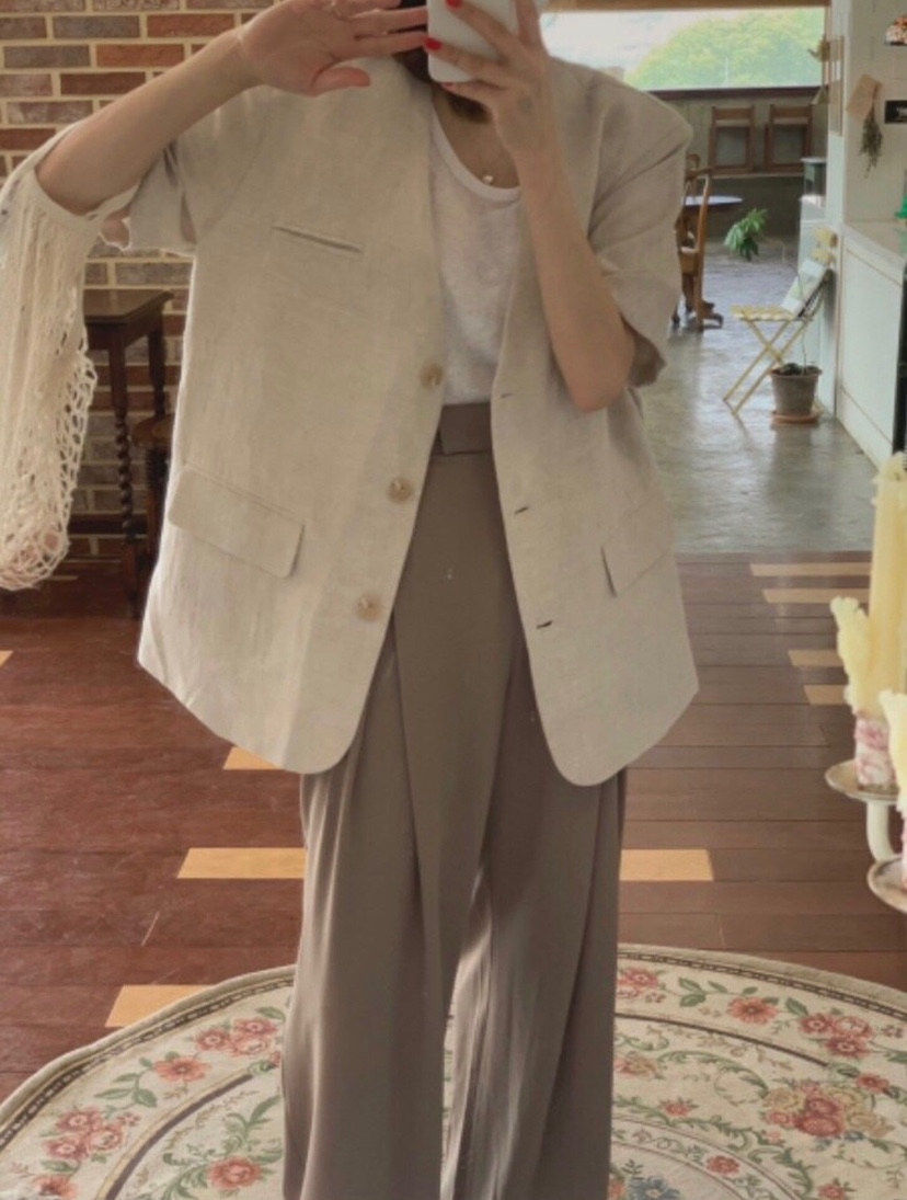 WOOD東大門代購女裝新品休閑人氣時尚真品25春夏夾克亞麻布WOOD夾克