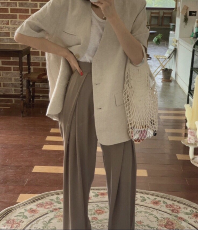 WOOD東大門代購女裝新品休閑人氣時尚真品25春夏夾克亞麻布WOOD夾克