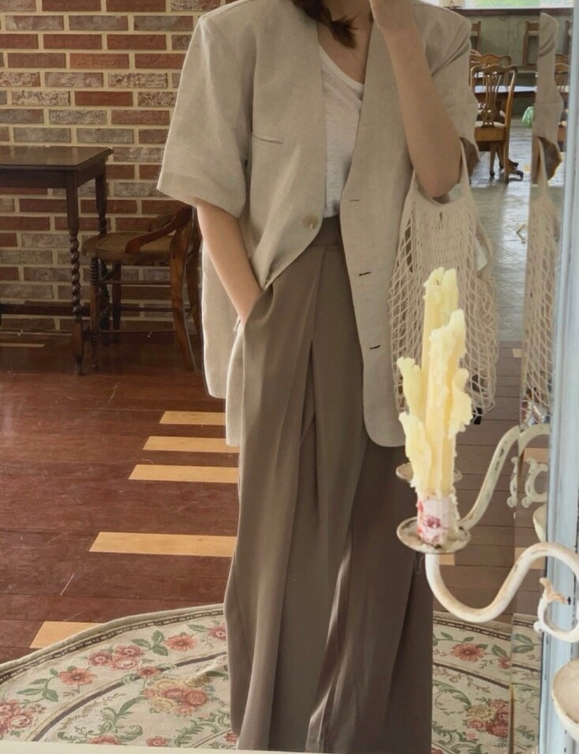 WOOD東大門代購女裝新品休閑人氣時尚真品25春夏夾克亞麻布WOOD夾克