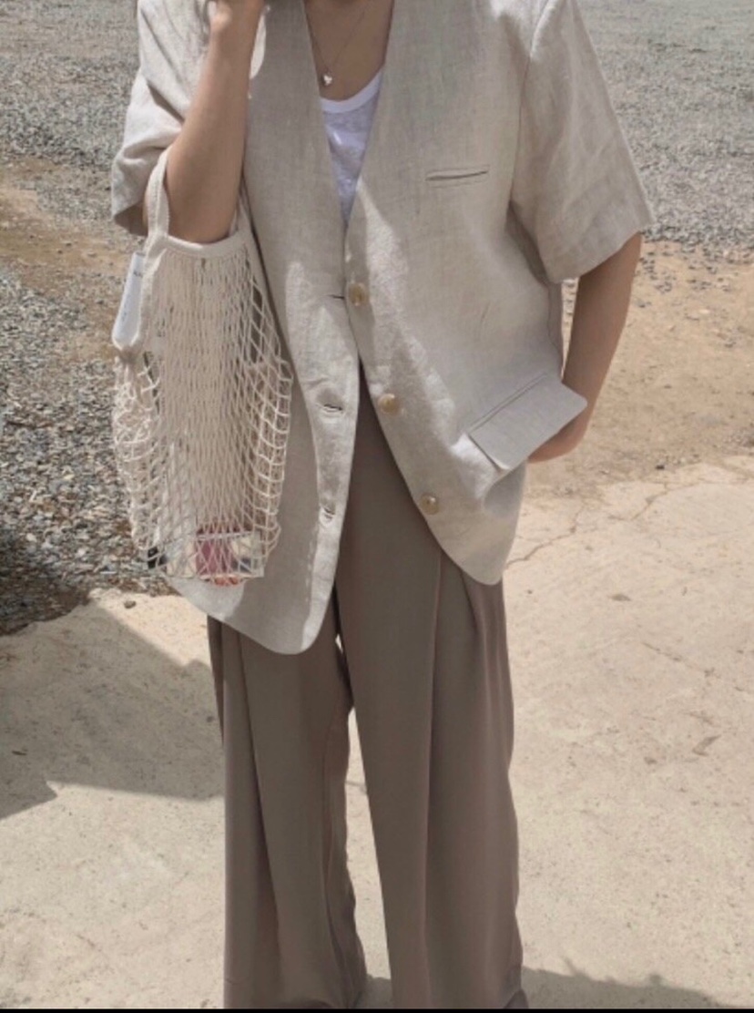 WOOD東大門代購女裝新品休閑人氣時尚真品25春夏夾克亞麻布WOOD夾克