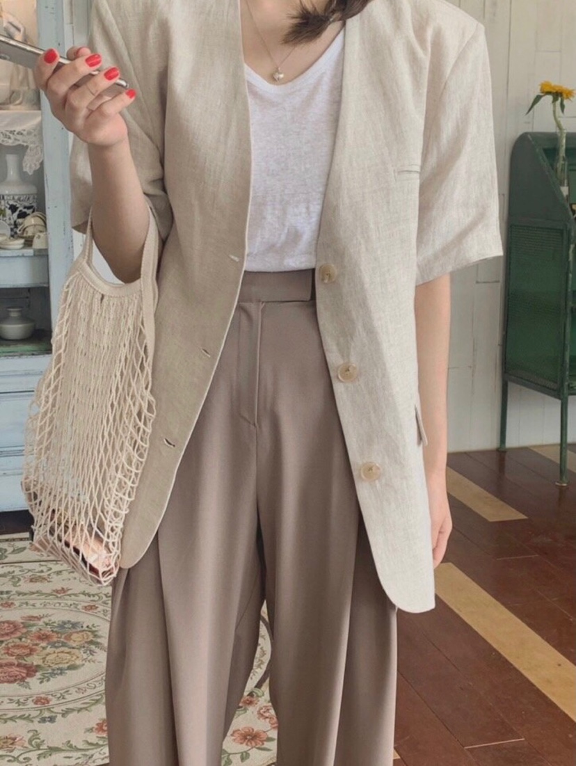 WOOD東大門代購女裝新品休閑人氣時尚真品25春夏夾克亞麻布WOOD夾克