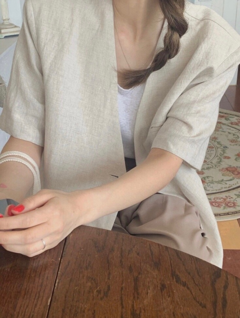 WOOD東大門代購女裝新品休閑人氣時尚真品25春夏夾克亞麻布WOOD夾克