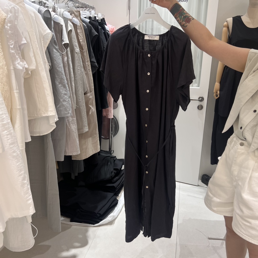 MONDAY TO SUNDAY韓國代購㊣女裝新品推薦休閑連衣裙亞麻布MONDAY TO SUNDAY連衣裙