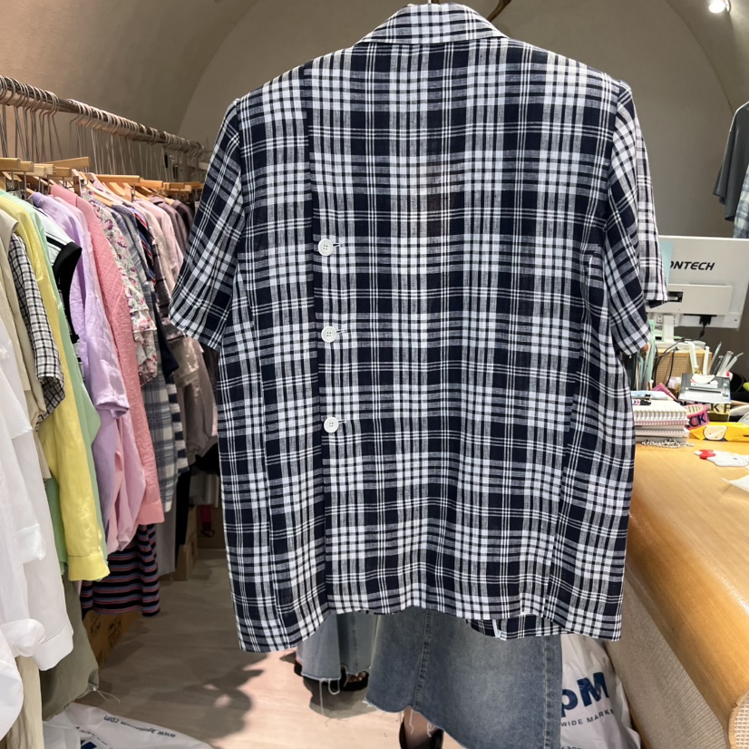 BLACKFRIDAY東大門㊣實拍女裝新款職業25春夏真品夾克格子亞麻BLACK FRIDAY夾克