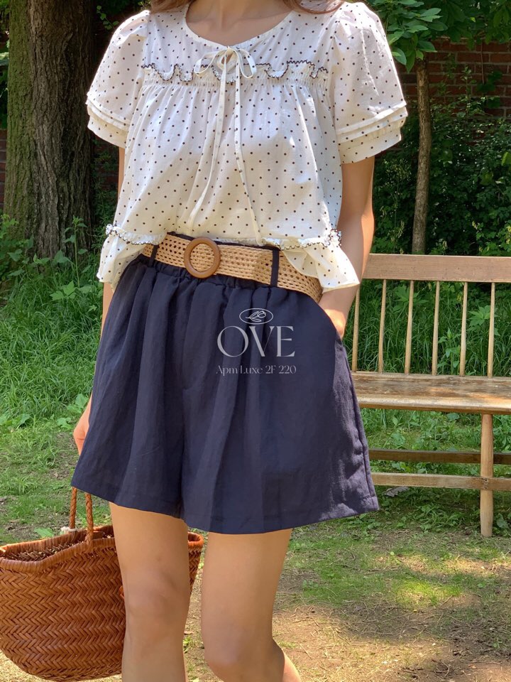OVE東大門㊣直郵女士新款真品25春夏熱賣職業短褲含腰帶亞麻OVE短褲