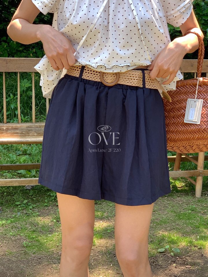 OVE東大門㊣直郵女士新款真品25春夏熱賣職業短褲含腰帶亞麻OVE短褲