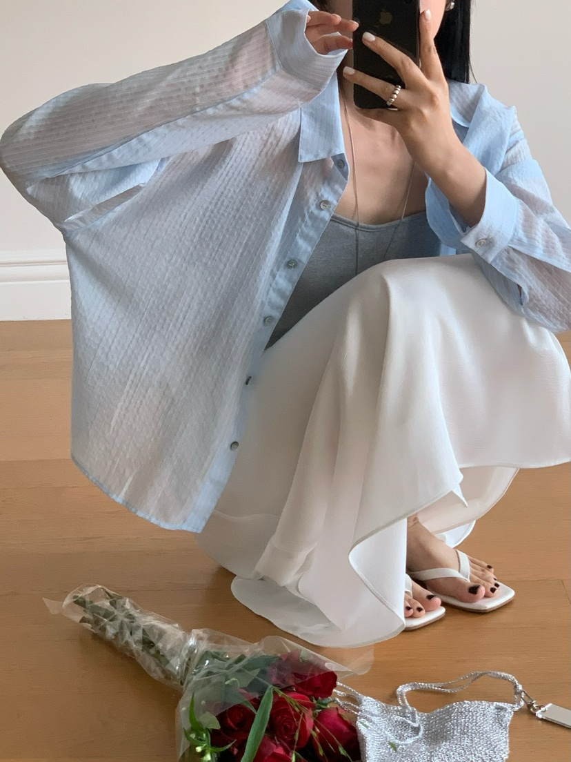 SORBET東大門㊣代購女裝新品25春夏真品休閑襯衫蕾絲衫條紋SORBET/flat white襯衫/蕾絲衫