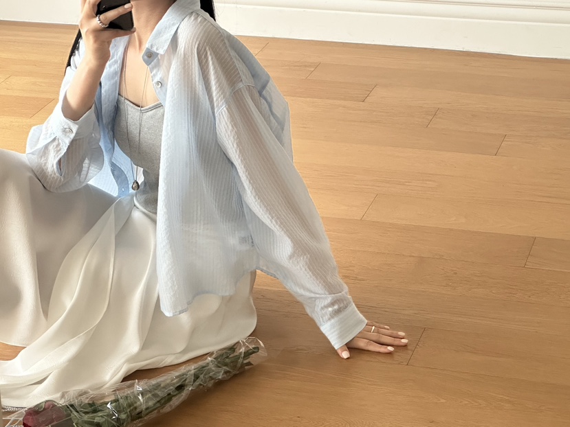 SORBET東大門㊣代購女裝新品25春夏真品休閑襯衫蕾絲衫條紋SORBET/flat white襯衫/蕾絲衫