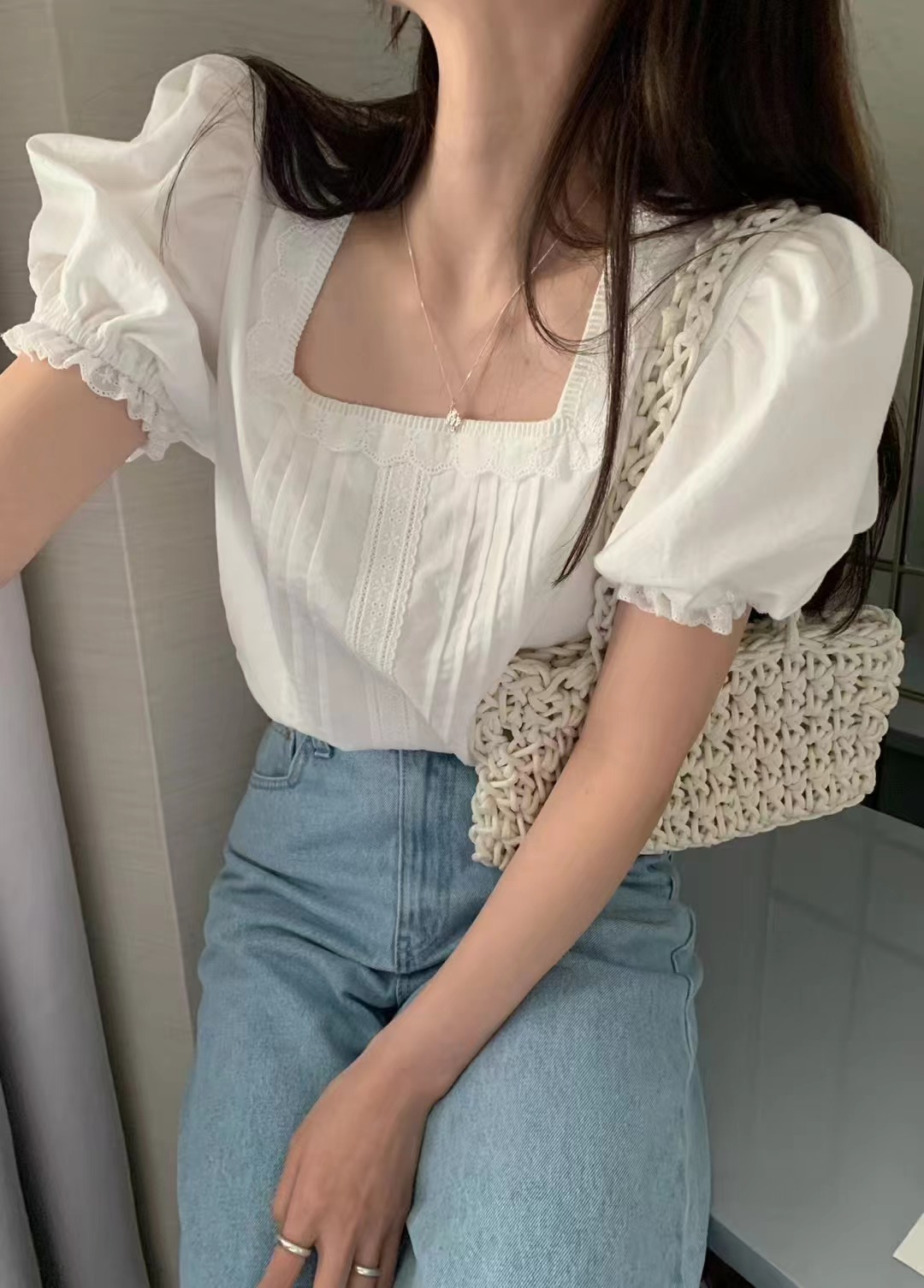 MELLOUNGE-멜라운지-T韓國直郵㊣女裝新品休閑襯衫蕾絲衫MELLOUNGE-T襯衫/蕾絲衫