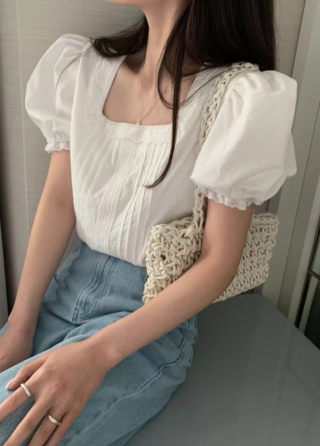 MELLOUNGE-멜라운지-T韓國直郵㊣女裝新品休閑襯衫蕾絲衫MELLOUNGE-T襯衫/蕾絲衫