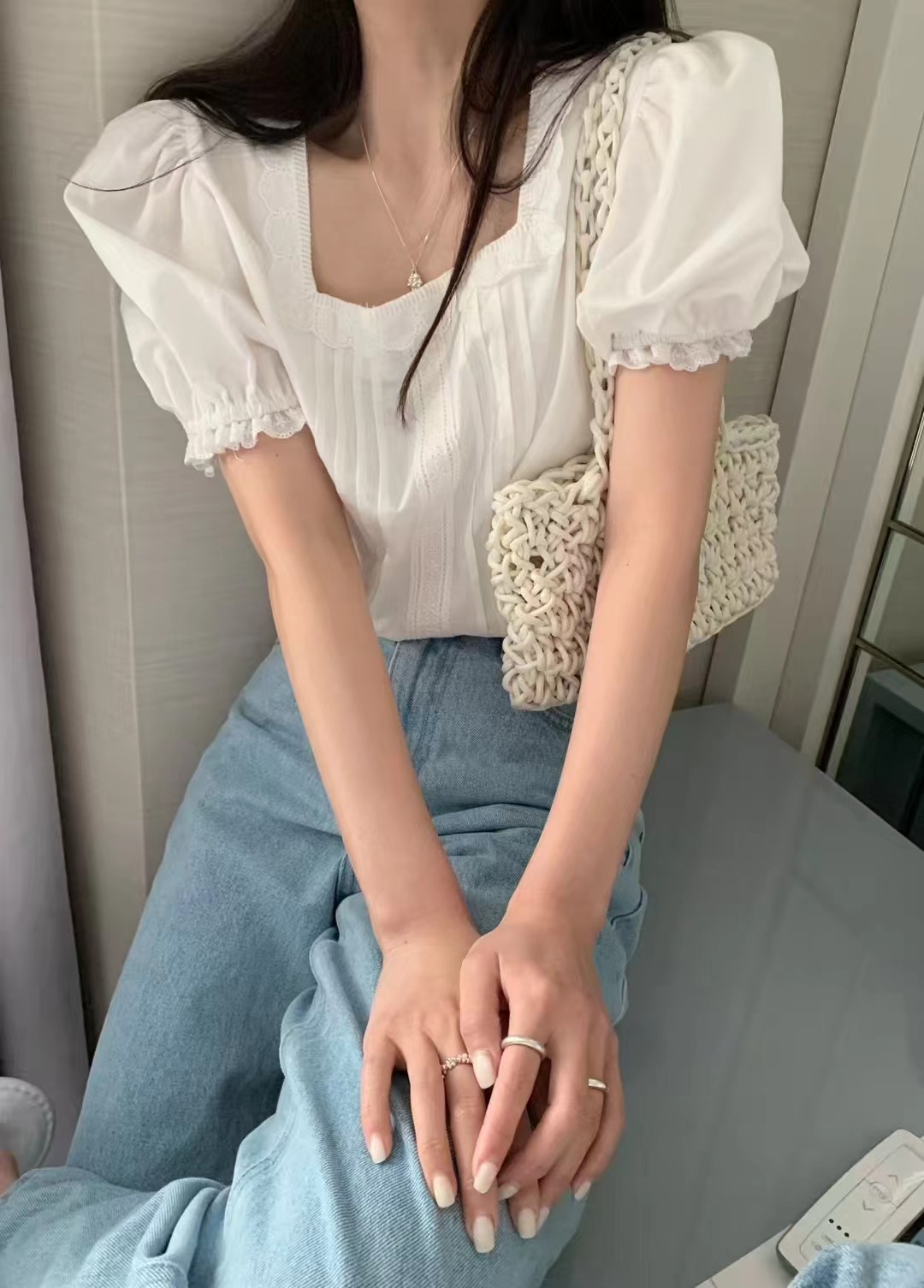 MELLOUNGE-멜라운지-T韓國直郵㊣女裝新品休閑襯衫蕾絲衫MELLOUNGE-T襯衫/蕾絲衫