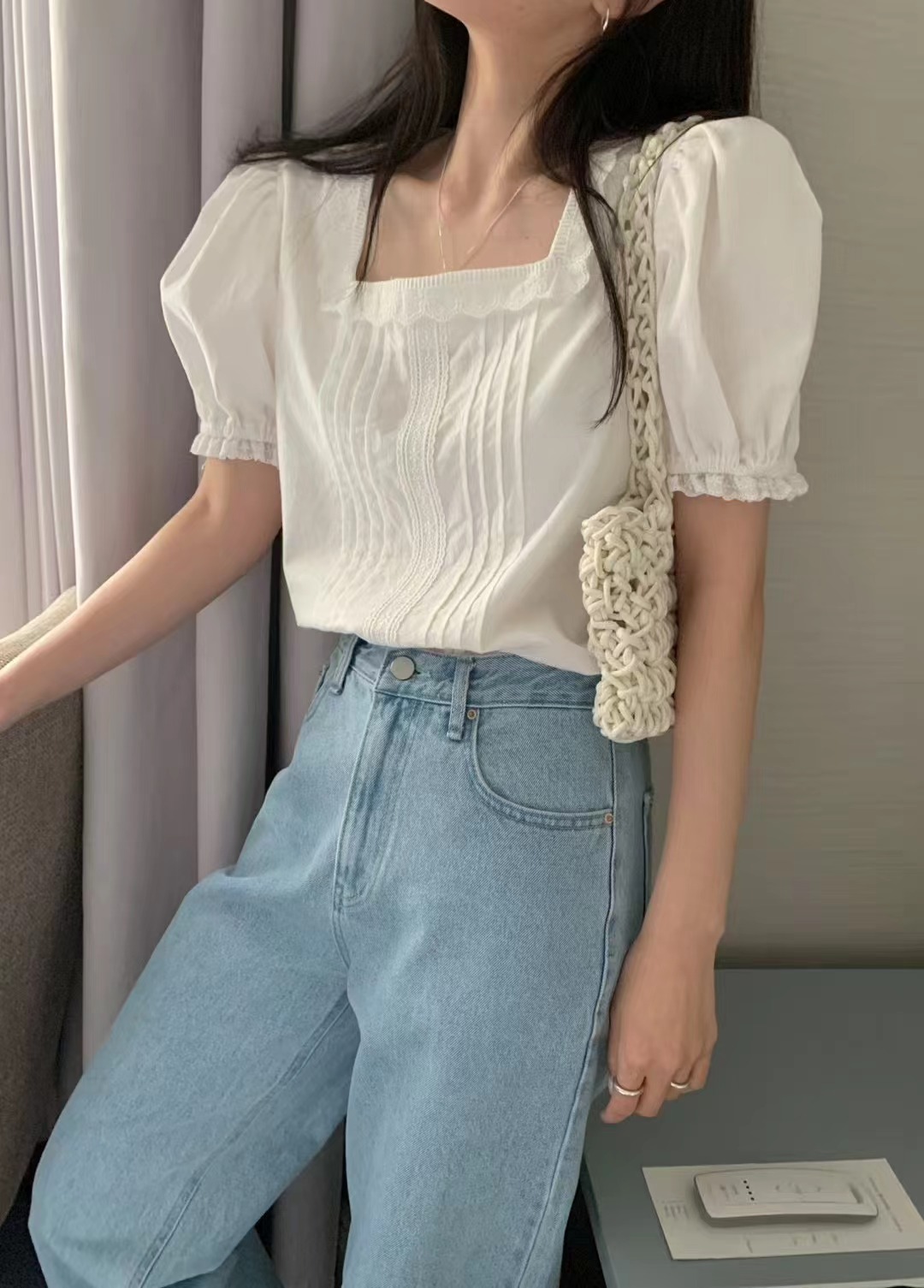 MELLOUNGE-멜라운지-T韓國直郵㊣女裝新品休閑襯衫蕾絲衫MELLOUNGE-T襯衫/蕾絲衫