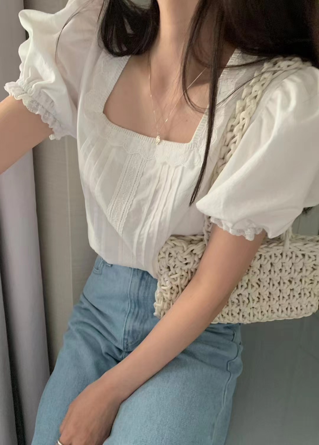 MELLOUNGE-멜라운지-T韓國直郵㊣女裝新品休閑襯衫蕾絲衫MELLOUNGE-T襯衫/蕾絲衫