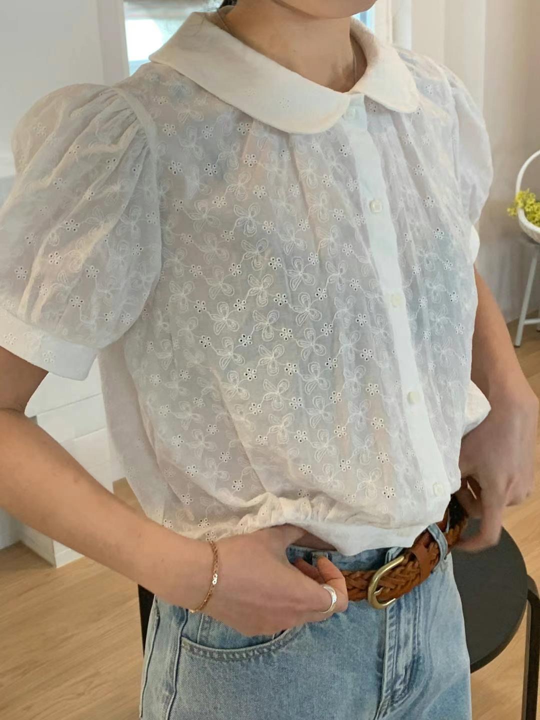 POLLEN韓國直郵㊣女裝新品真品人氣時尚25春夏休閑襯衫蕾絲衫POLLEN襯衫/蕾絲衫