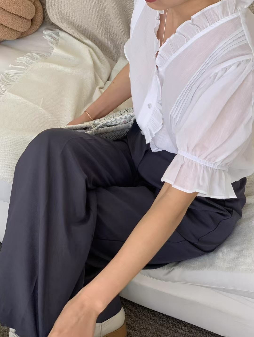 POLLEN韓國代購㊣女士新款職業休閑推薦人氣熱賣襯衫蕾絲衫POLLEN襯衫/蕾絲衫