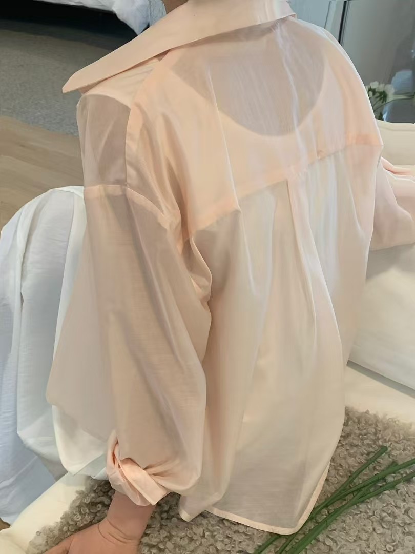 POLLEN韓國代購㊣女士新品25春夏真品襯衫蕾絲衫歐根紗短款POLLEN襯衫/蕾絲衫