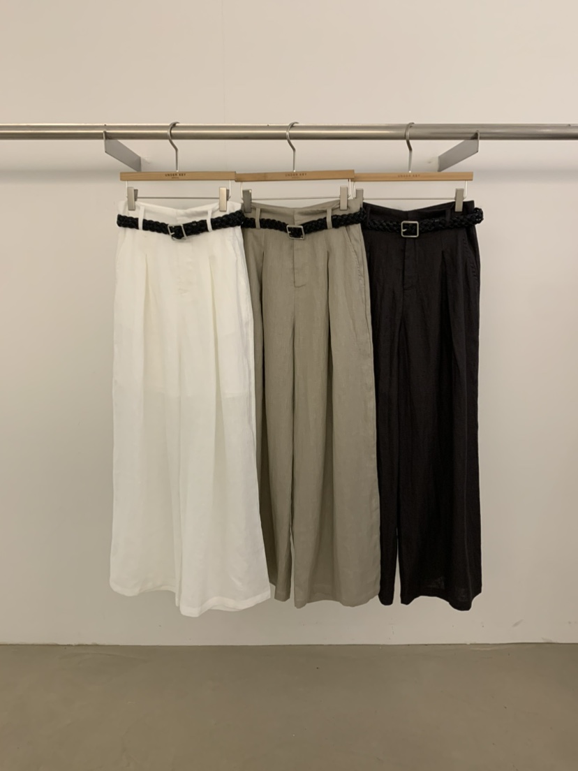 UNDER KEY韓國代購㊣女士新品職業25春夏休閑褲含腰帶亞麻布UNDER KEY休閑褲