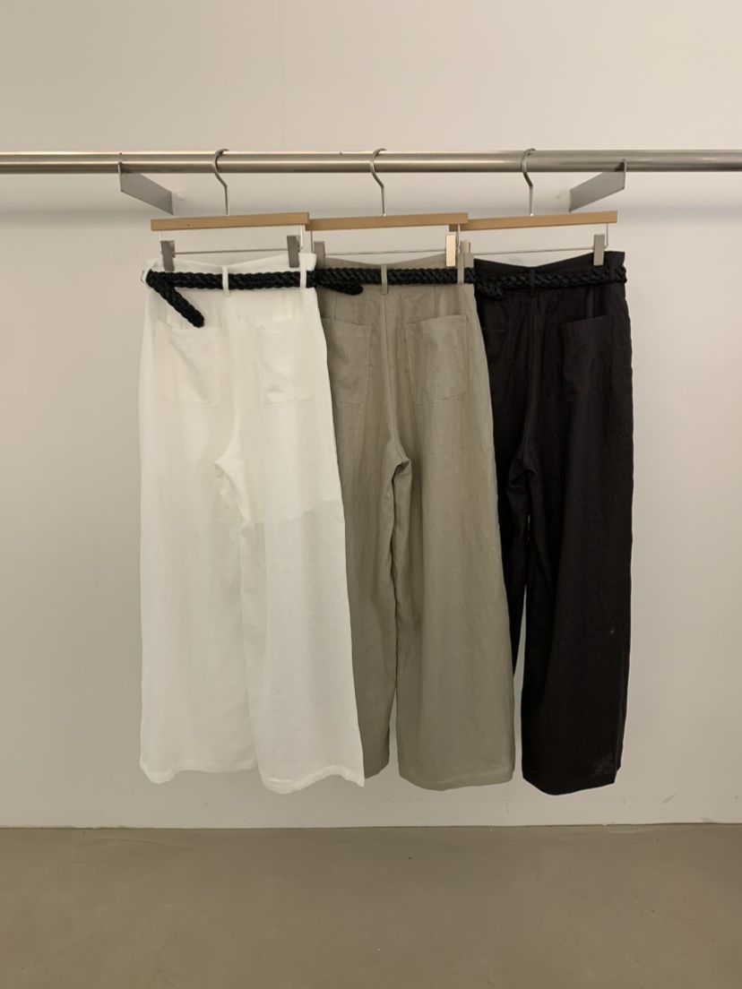 UNDER KEY韓國代購㊣女士新品職業25春夏休閑褲含腰帶亞麻布UNDER KEY休閑褲