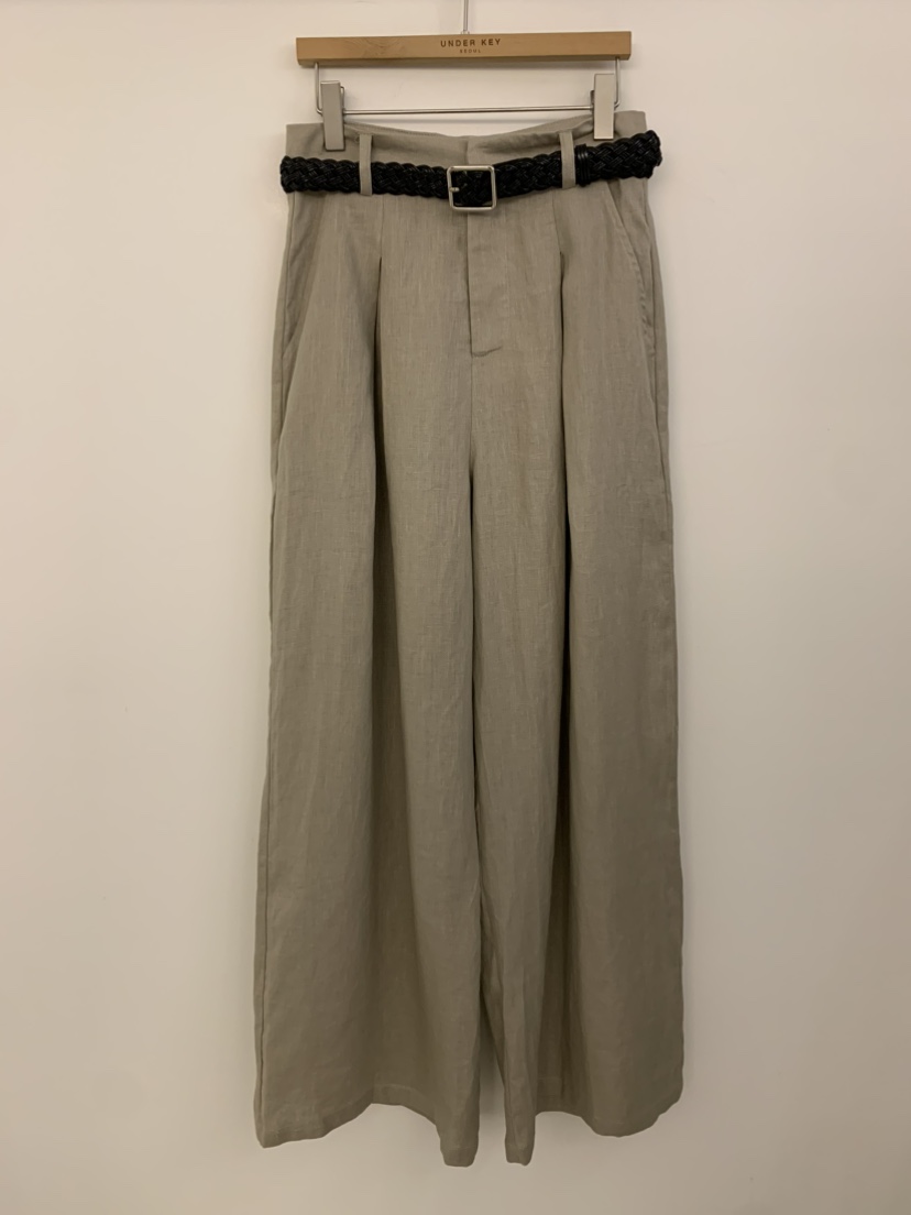 UNDER KEY韓國代購㊣女士新品職業25春夏休閑褲含腰帶亞麻布UNDER KEY休閑褲圖色2