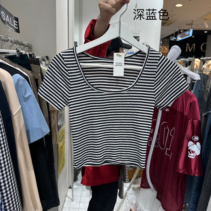 ZIPPER東大門㊣直郵女士新款真品熱賣職業25春夏休閑T恤條紋ZIPPERT恤圖色2