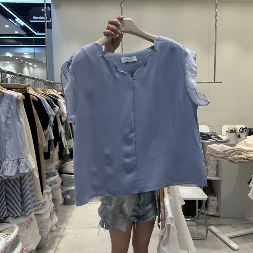 BLUE RIBBON東大門㊣代購女裝新品25春夏時尚職業襯衫蕾絲衫BLUE RIBBON襯衫/蕾絲衫圖色2