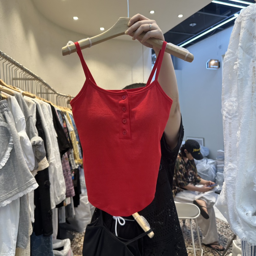 THE LINE-Q韓國代購㊣女士新品25春夏人氣吊帶背心短款蕾絲THE LINE-q吊帶/背心圖色2