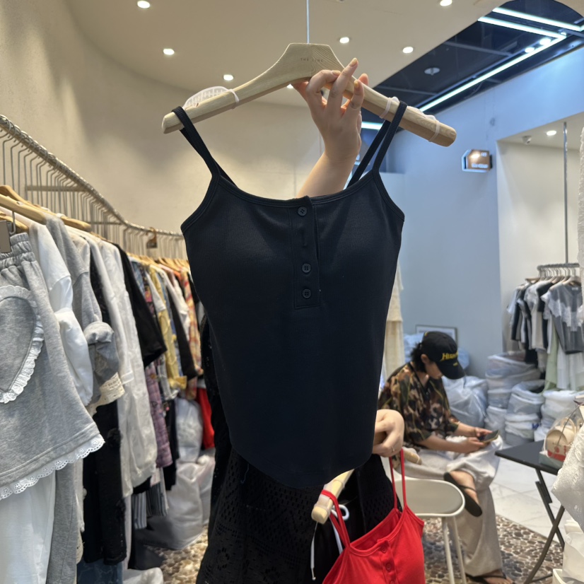 THE LINE-Q韓國代購㊣女士新品25春夏人氣吊帶背心短款蕾絲THE LINE-q吊帶/背心圖色3