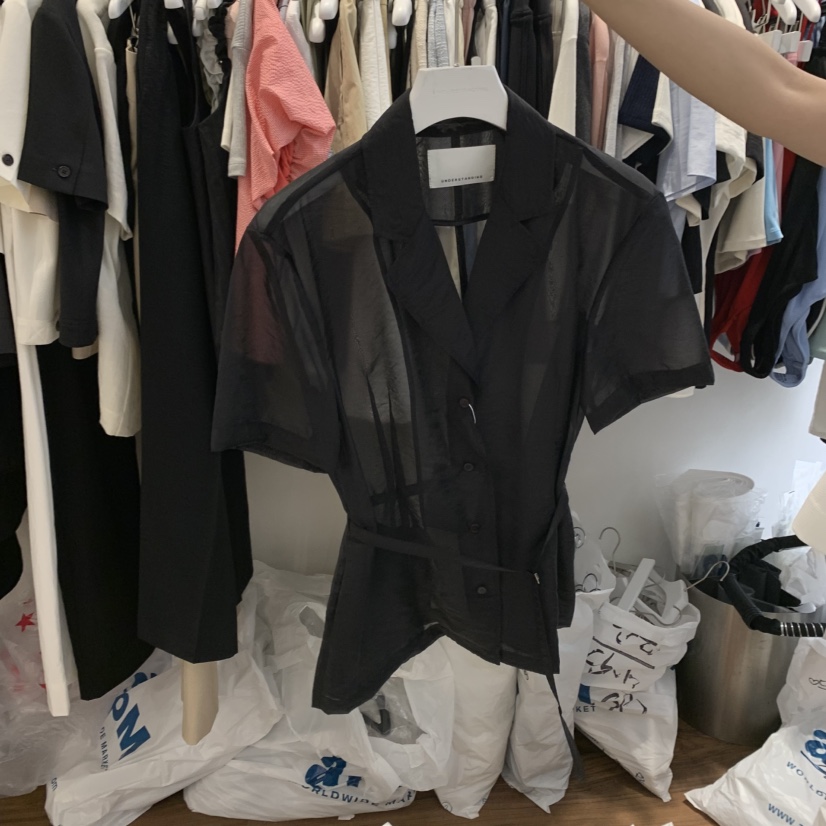 UNDERSTANDING東大門㊣代購女裝新品熱賣襯衫蕾絲衫含腰繩透明腰帶UNDERSTANDING襯衫/蕾絲衫圖色2