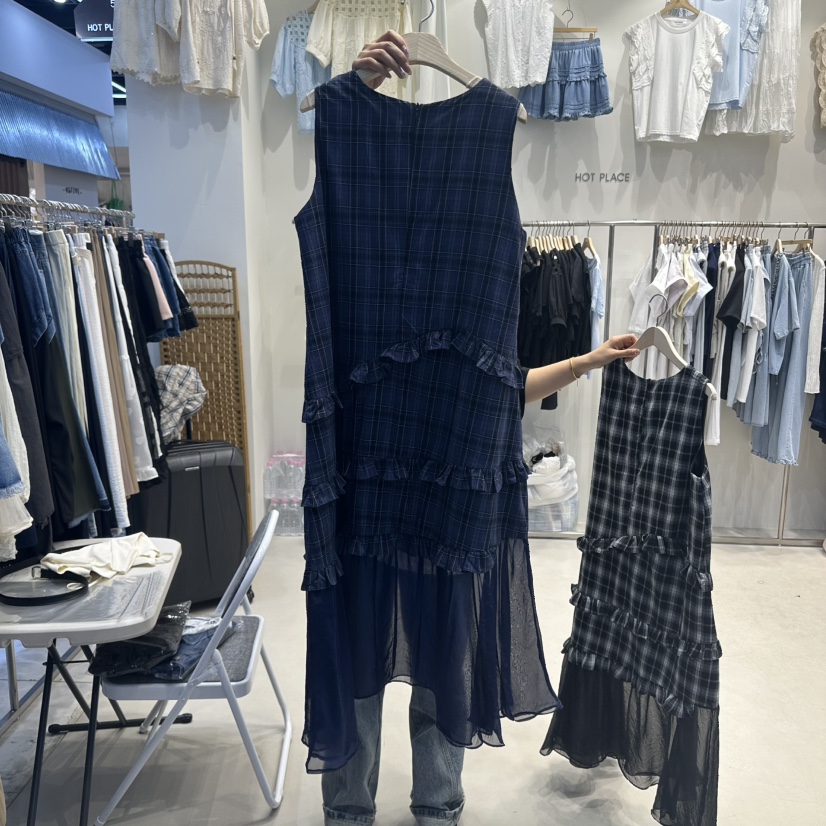 HOT PLACE東大門㊣直郵女士新款真品熱賣推薦連衣裙格紋長款HOT PLACE/DREAM GIRIS連衣裙