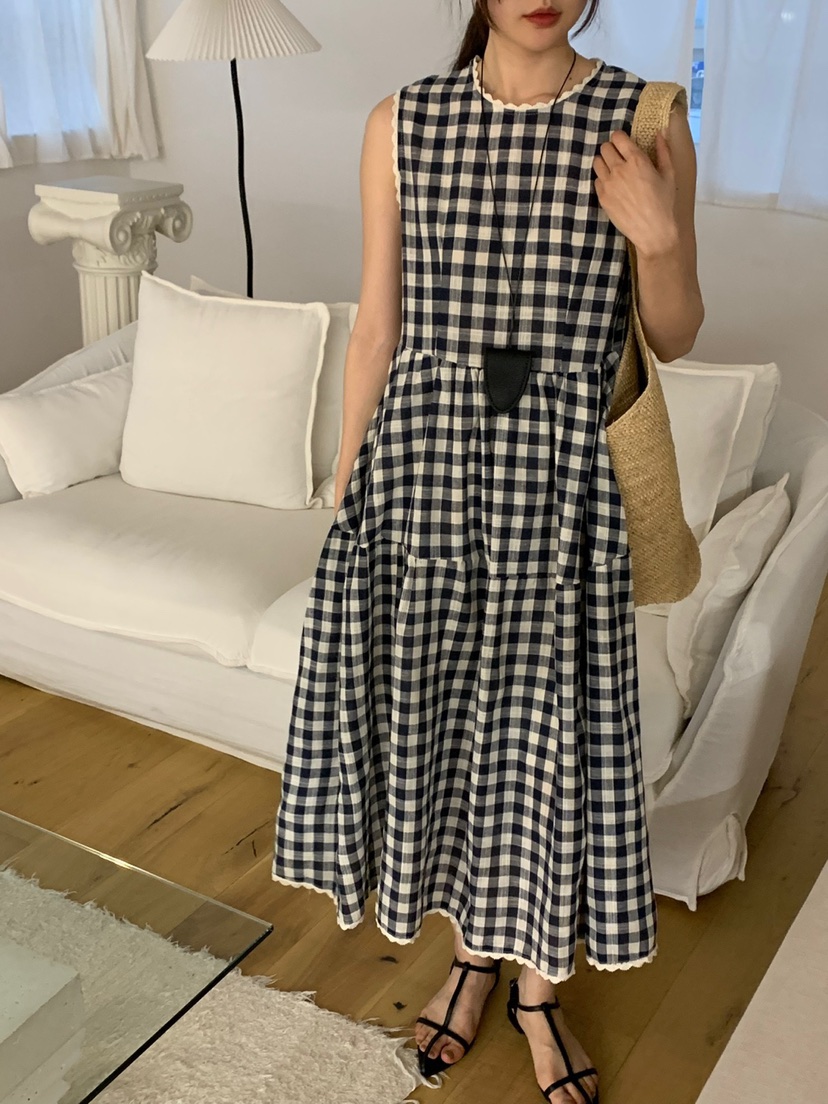 RIVER RAIN韓國直郵㊣女裝新品人氣休閑25春夏時尚連衣裙格紋RIVER RAIN連衣裙