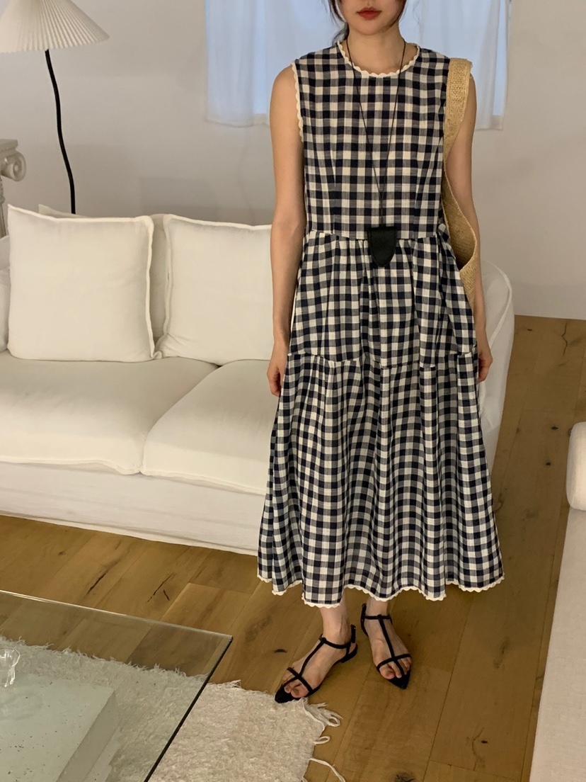 RIVER RAIN韓國直郵㊣女裝新品人氣休閑25春夏時尚連衣裙格紋RIVER RAIN連衣裙