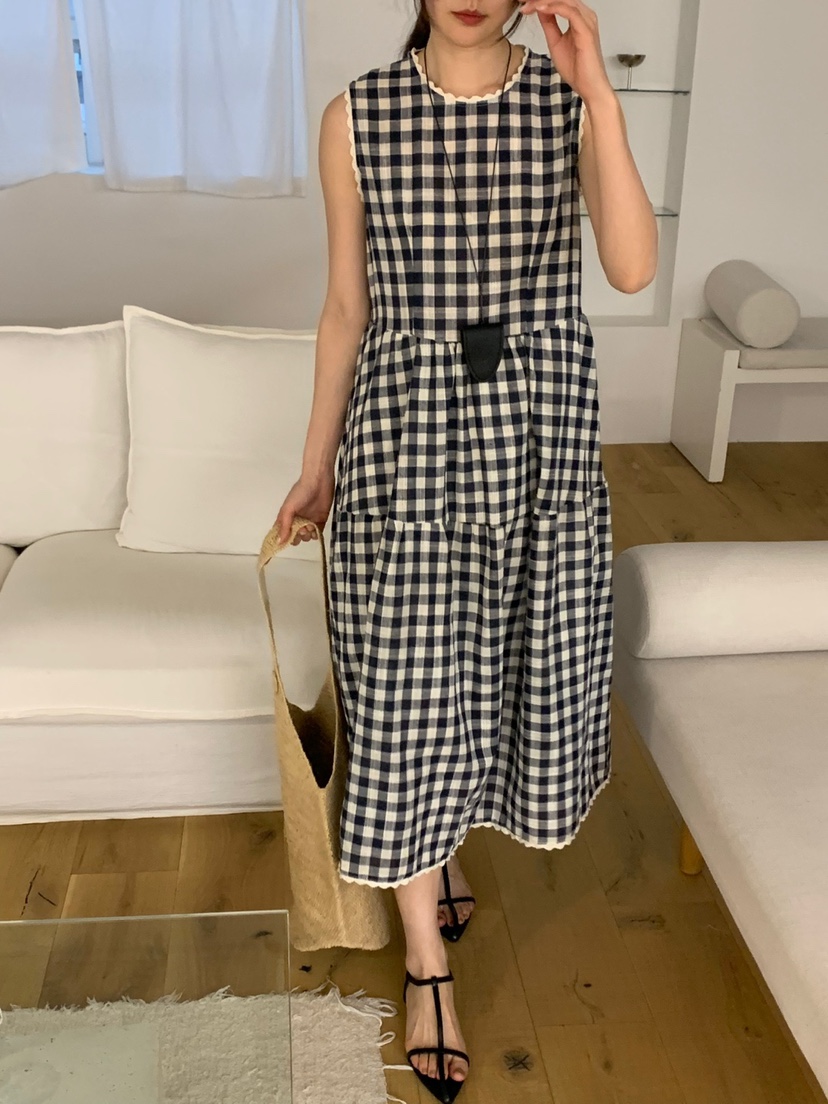 RIVER RAIN韓國直郵㊣女裝新品人氣休閑25春夏時尚連衣裙格紋RIVER RAIN連衣裙