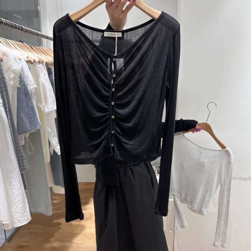 VERVEINE東大門㊣實拍女裝新品25春夏長袖T恤不含內搭百褶開衫VERVEINE長袖T恤圖色2