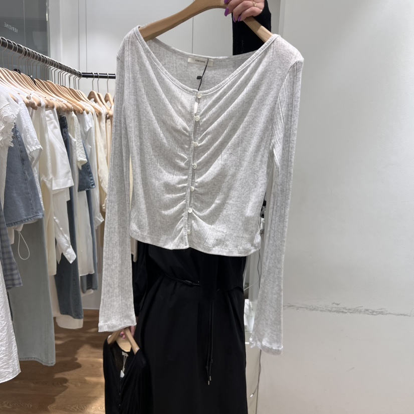 VERVEINE東大門㊣實拍女裝新品25春夏長袖T恤不含內搭百褶開衫VERVEINE長袖T恤圖色3
