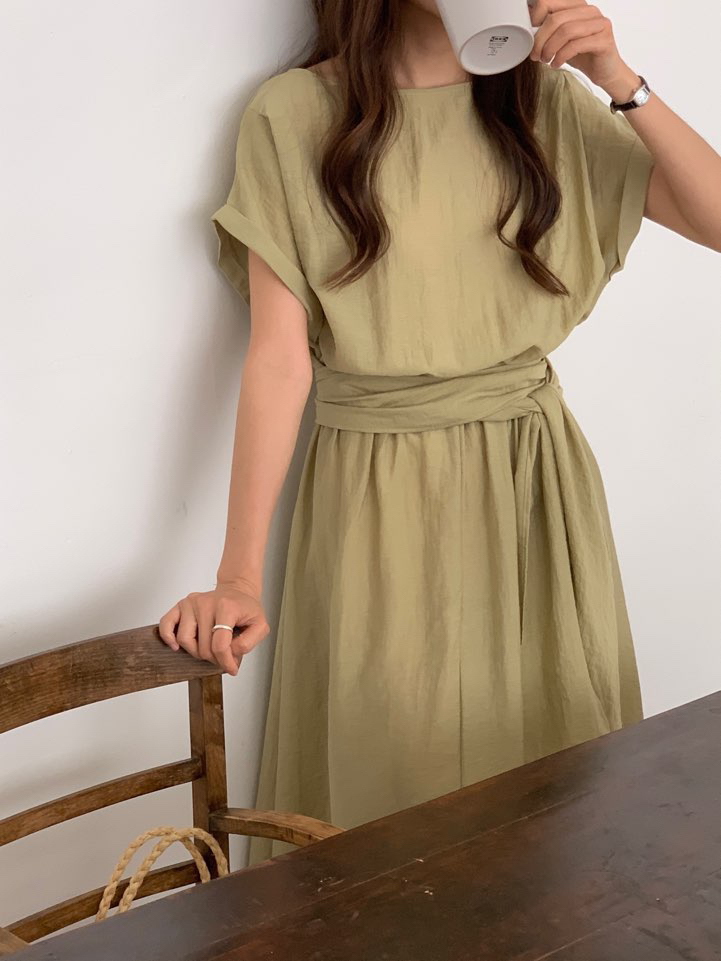 ROU.TINE東大門㊣代購女士新款時尚人氣真品連衣裙裹身裙亞麻ROU.TINE連衣裙